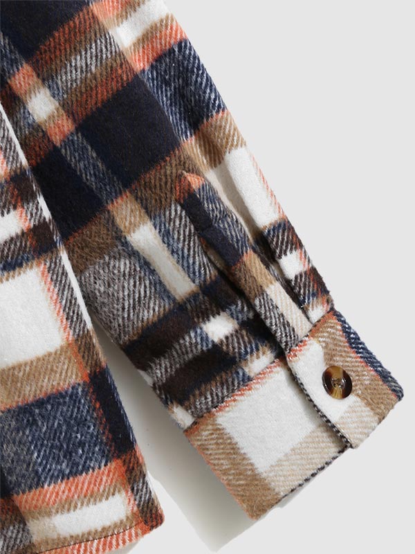 Men's Classic Plaid Wool Blend Button Down Long Sleeve Shirt Jacket