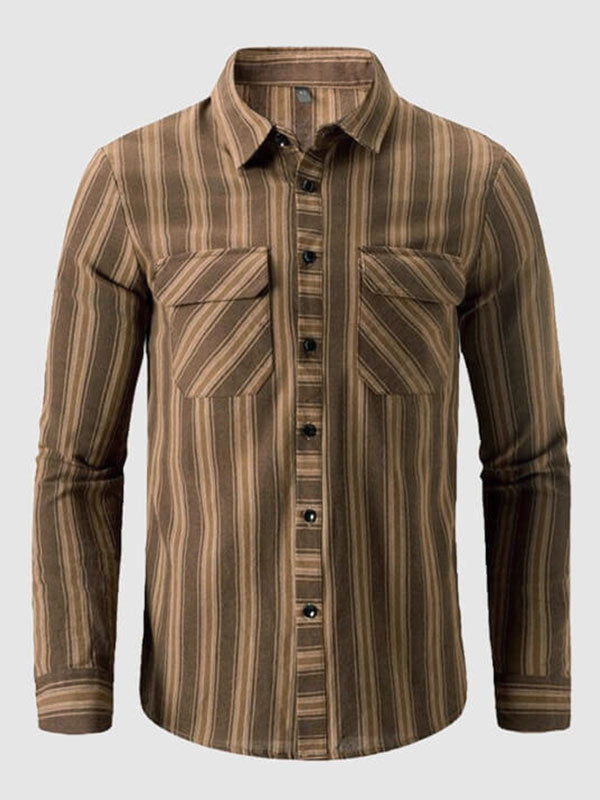 Men's Vintage Corduroy Striped Long Sleeve Shirt