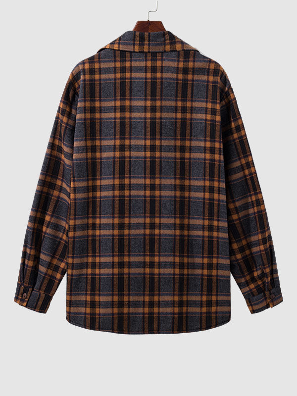 Men's Plaid Double Pocket Fleece-lined Thermal Shirt Jacket