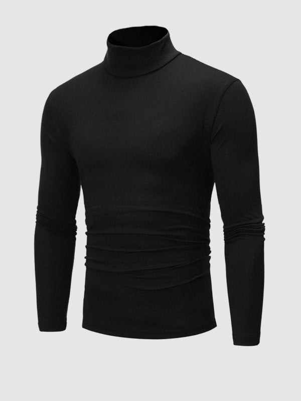 Men's Turtleneck Solid Color Lightweight Skin-Friendly Basic Pullover T-Shirt