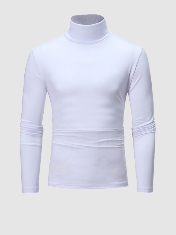 Men's Turtleneck Solid Color Lightweight Skin-Friendly Basic Pullover T-Shirt