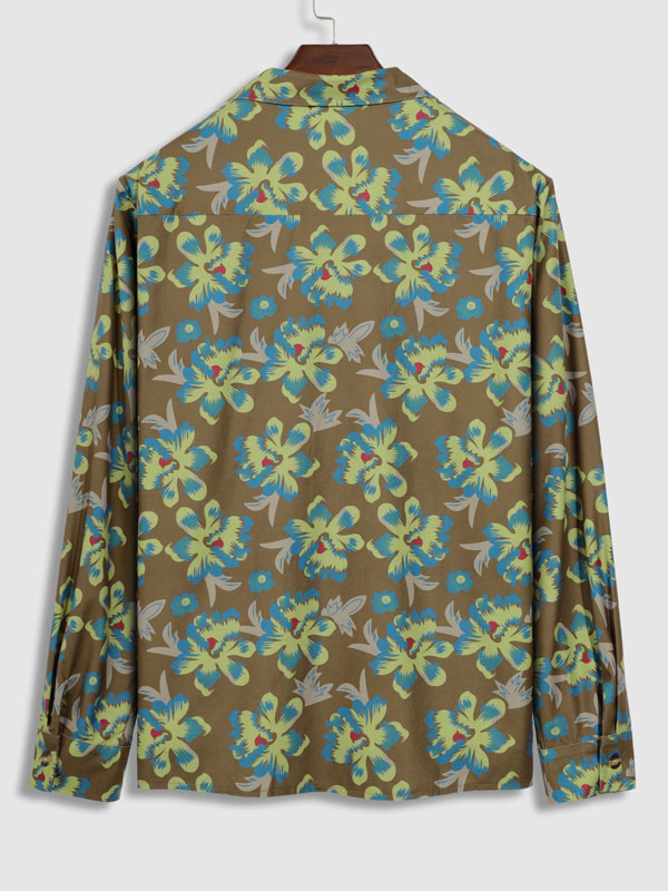 Men's Corduroy Print Floral Button Long Sleeve Shirt