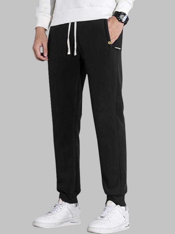 Men's Fleece-lined Thermal Drawstring Pocket Casual Pants