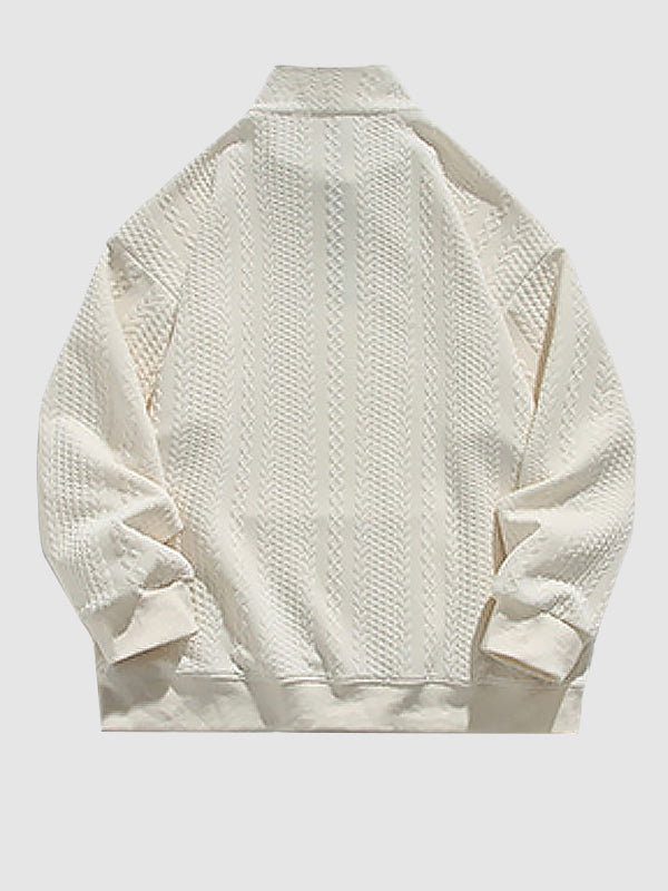 Men's Twisted Texture Quarter-Zip Stand Collar Sweater white