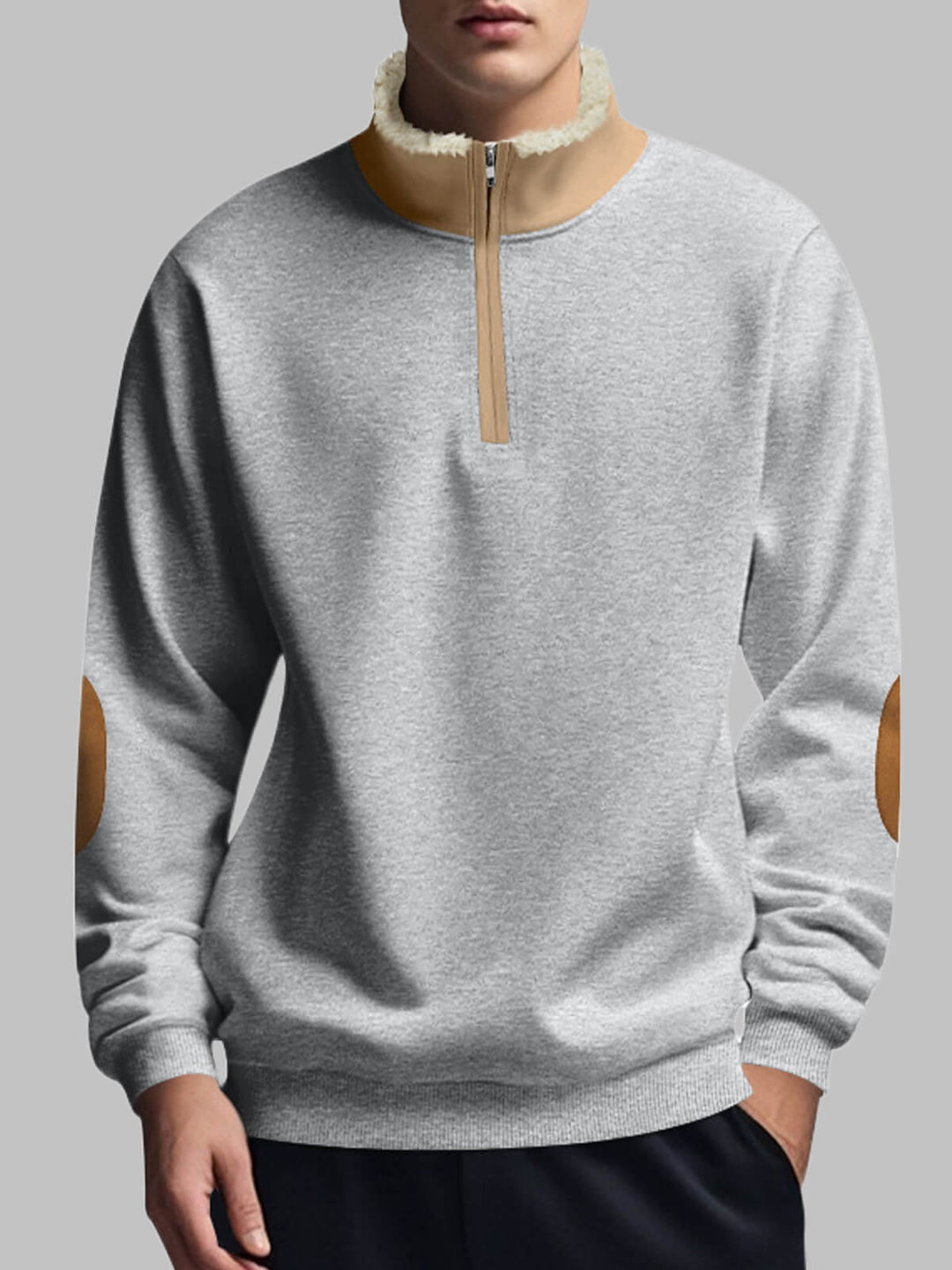 Men's Retro Stitching Embroidery Half-Placket Long Sleeve Sweatshirt