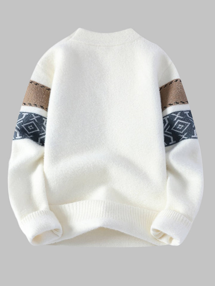 Men's Color-Block Letter Jacquard Loose Crew Neck Sweater