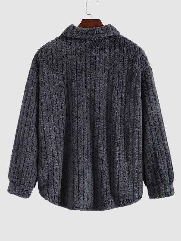 Men's Classic Plaid  Fluffy Faux Fur Single Pocket Button Lapel Jacket