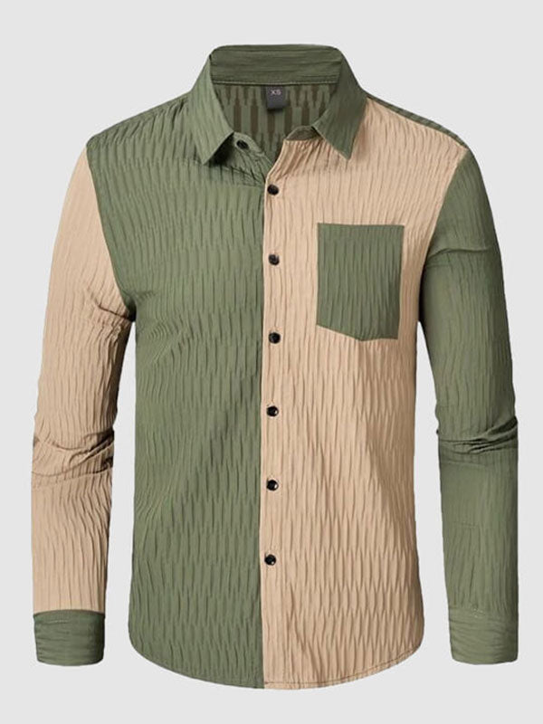 Men's Color Block Patchwork Oversized Casual Long Sleeve Shirt