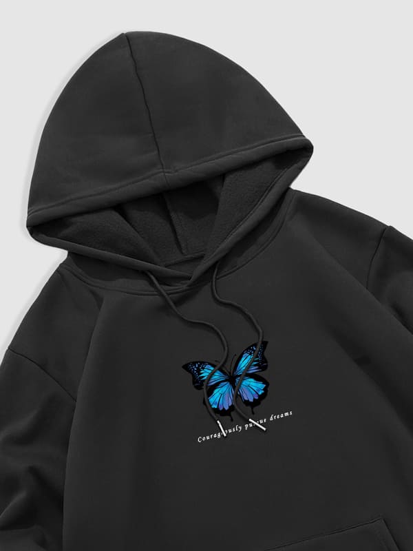 Men's butterfly letter print hoodie black