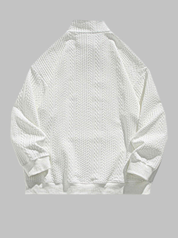 Men's Twisted Texture Quarter-Zip Stand Collar Sweater white