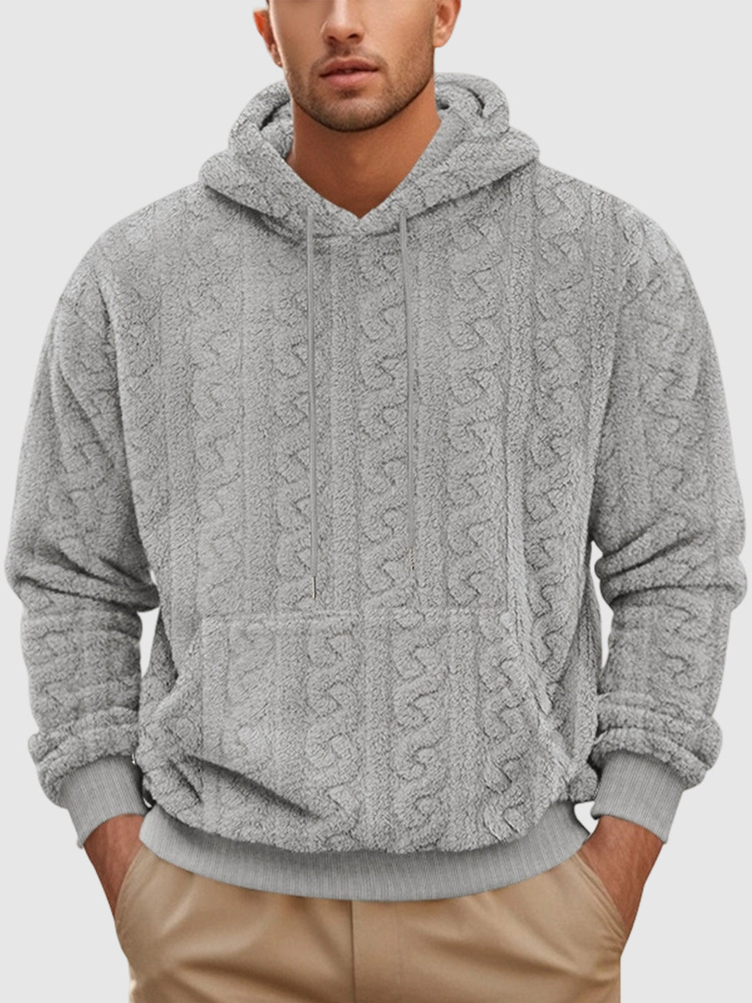 Men's Hooded Jacquard Teddy Fleece Sports Casual Sweatshirt