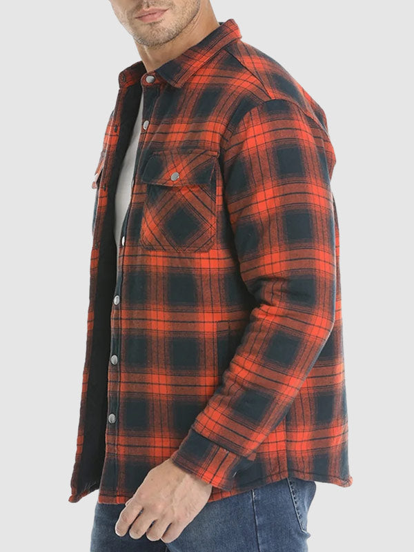 Men's plaid quilted thickened lapel warm shirt jacket