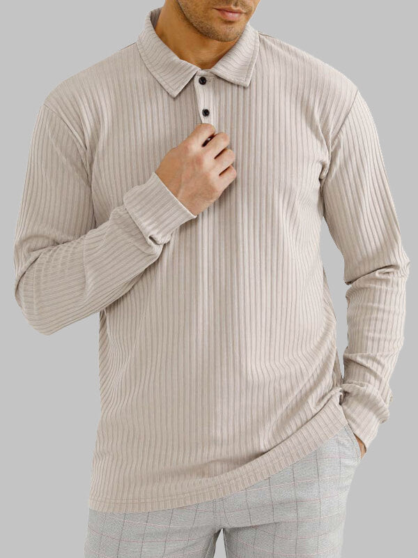 Men's solid color texture business casual POLO long-sleeved T-shirt