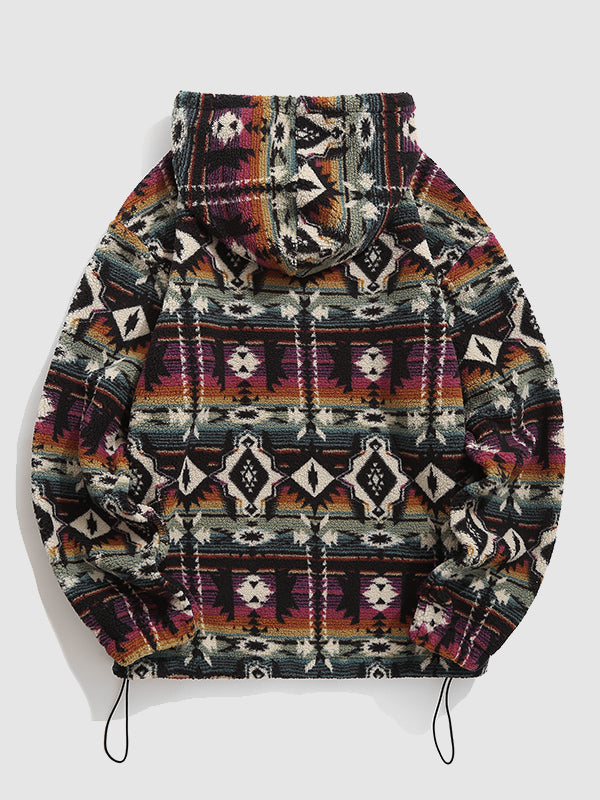 Men's Aztec  Ethnic Style Versatile Brushed Hooded Sweatshirt Jacket