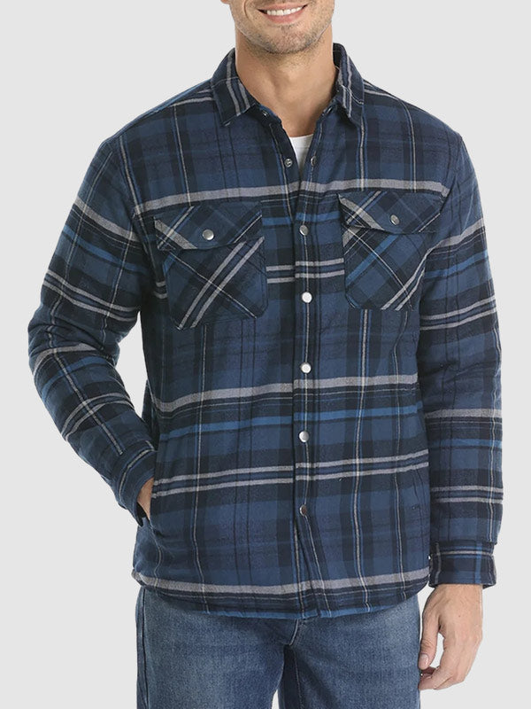 Men's plaid quilted thickened lapel warm shirt jacket