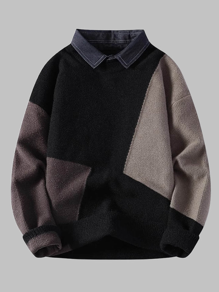 Men's Color-Block Denim Collar Knit Sweater