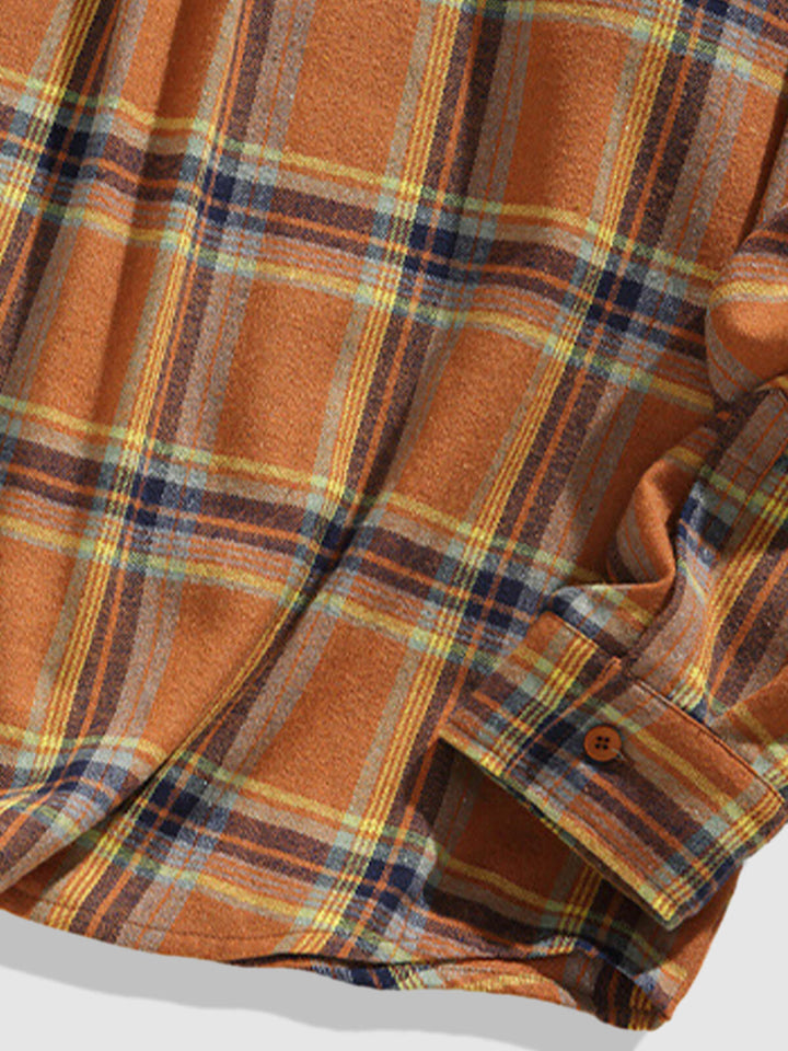 Men's Casual Plaid Pocket Button-Down Long Sleeve Shirt