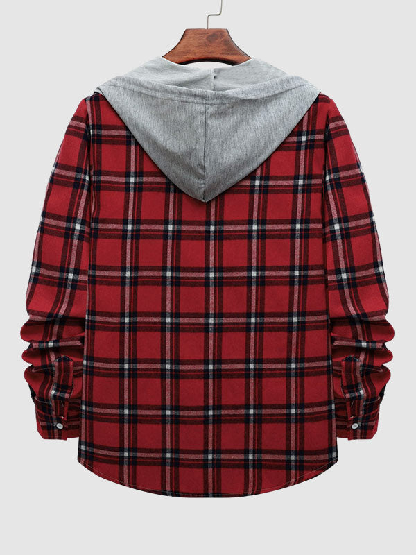 Men's casual plaid thin hooded jacket