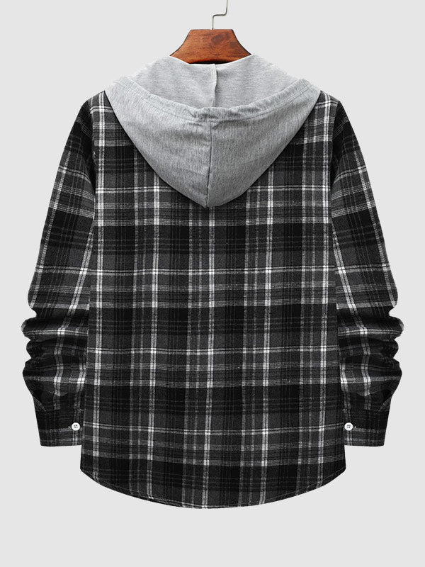 Men's Thin Plaid Casual Hooded Jacket