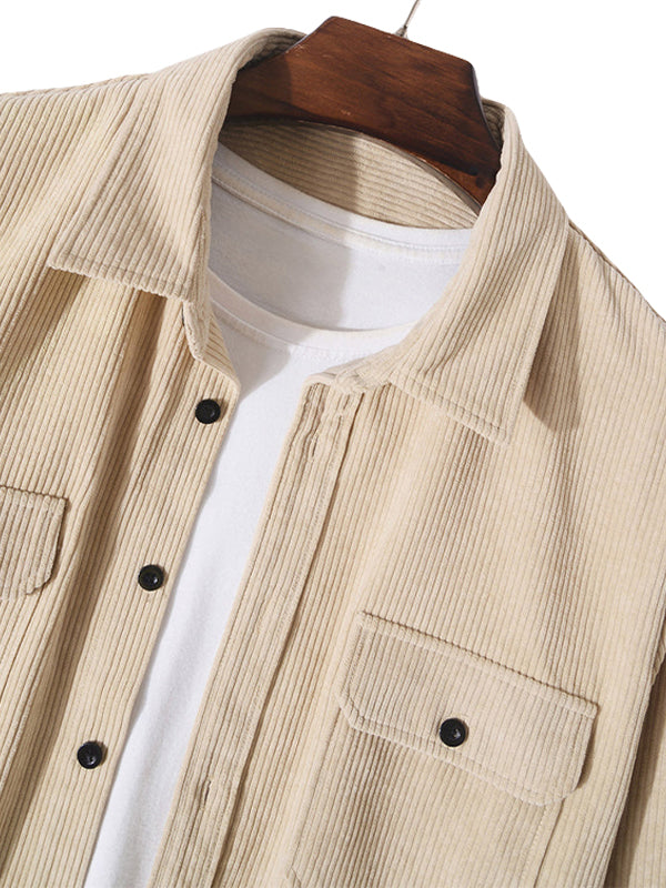 Men's Vintage Double Pocket Button-Down Corduroy Shirt