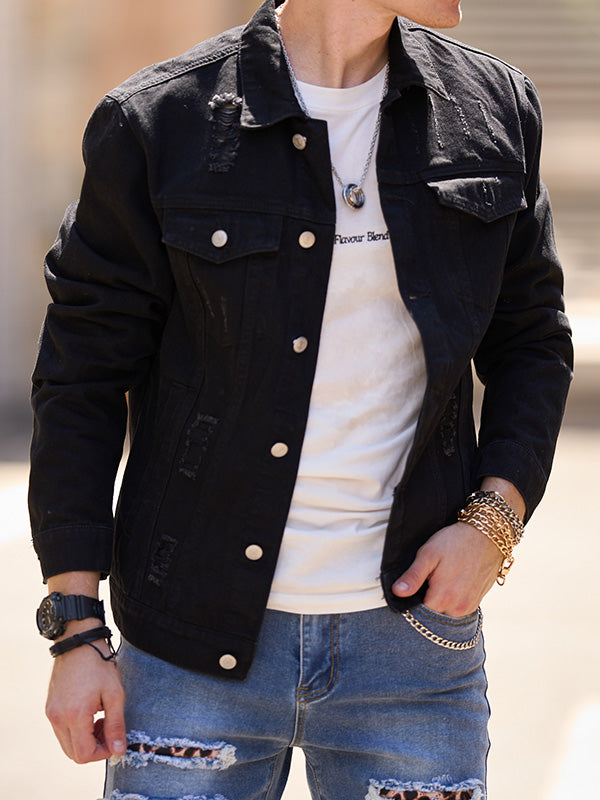 Men's Double Pocket Distressed Casual Denim Jacket