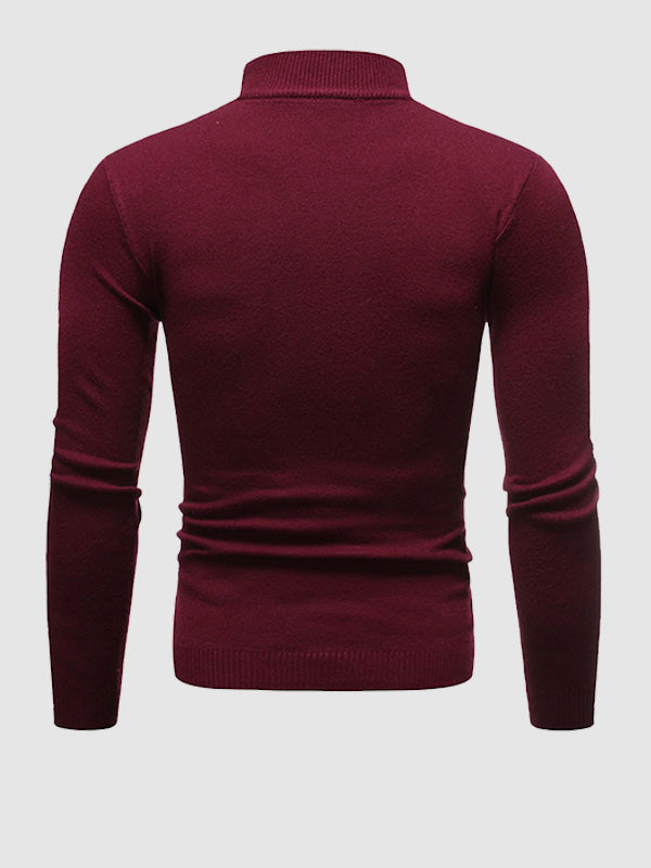 Men's Basic Solid Turtleneck Sweater red