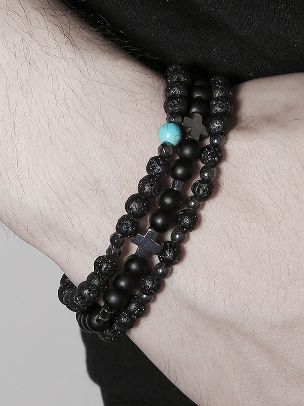 Cross black gallstone bracelets 3Pcs/set