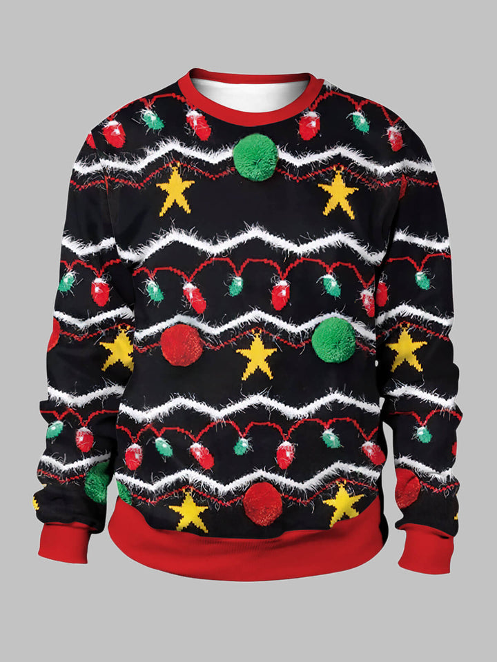 Men's Colorful Light Pattern Christmas Print Crew Neck Shirt