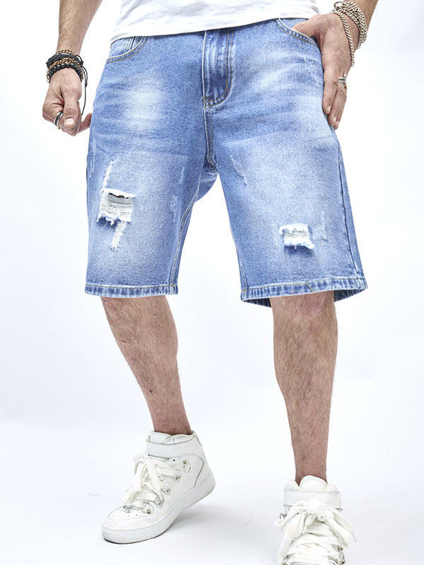 Ripped straight jeans - shorts