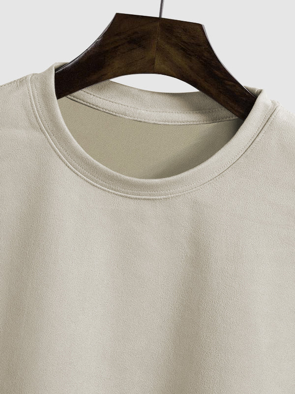 Men's Solid Color Suede Sleeveless Round Neck T-shirt