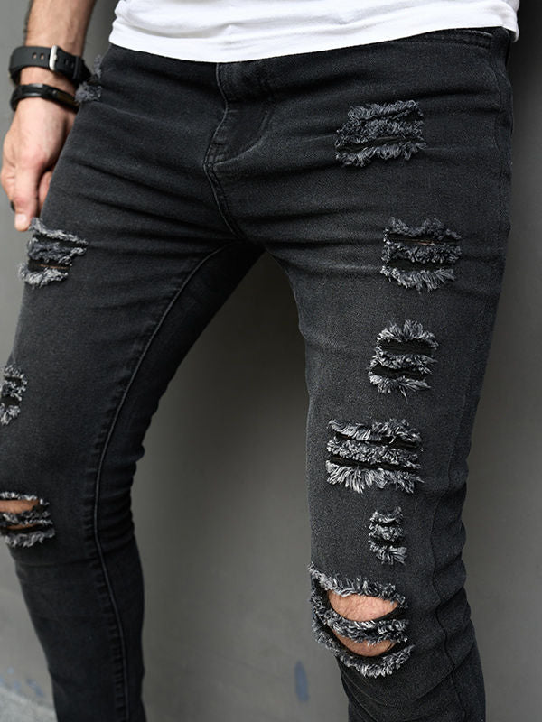 Men's Straight Leg Distressed Denim Jeans