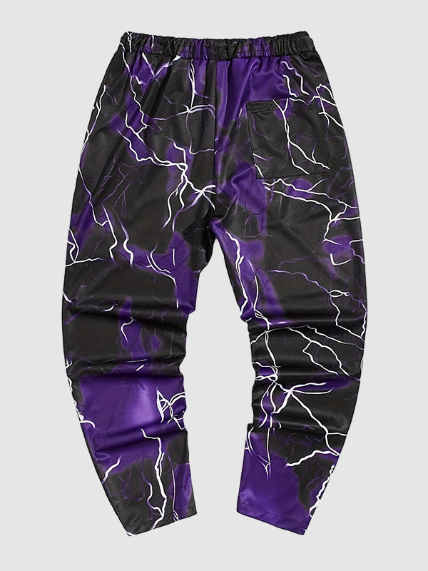 Men's Lightning Graphic Print Elastic Waist Casual Pants