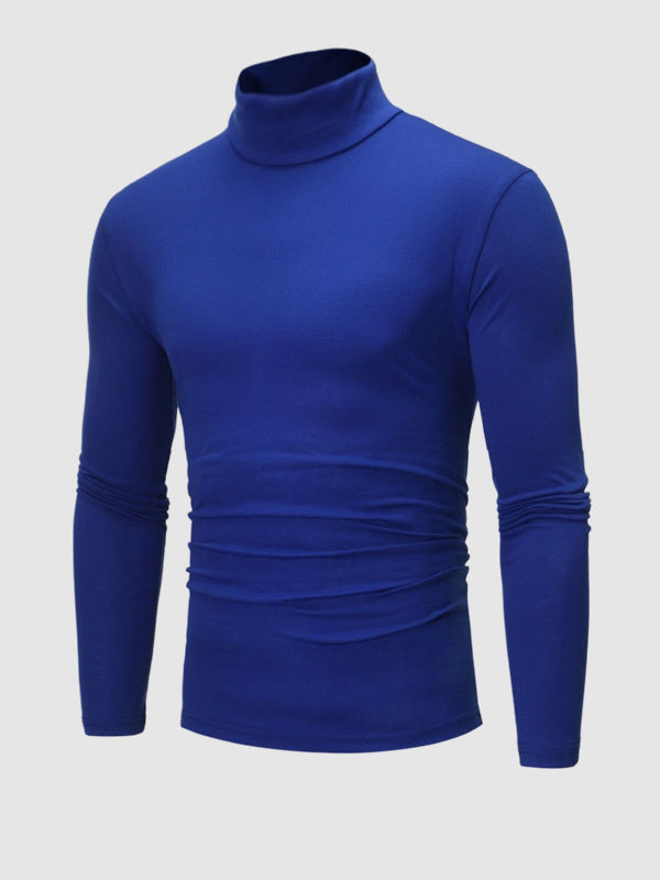 Men's Turtleneck Solid Color Lightweight Skin-Friendly Basic Pullover T-Shirt