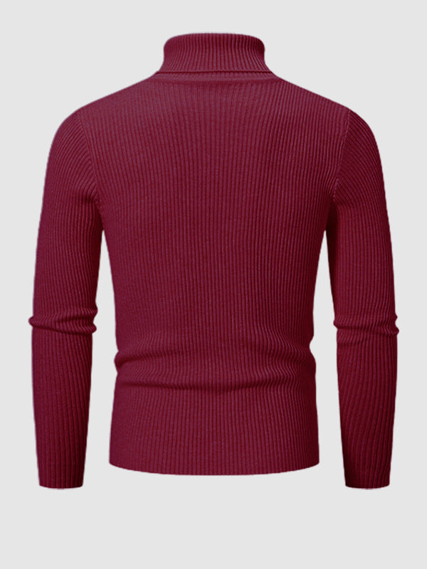 Men's Solid Color Striped Textured Turtleneck Sweater