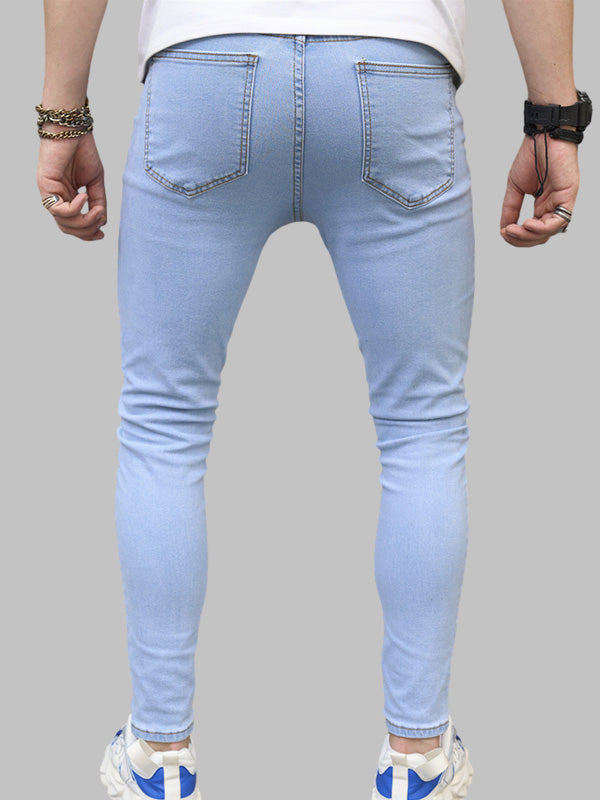 Men's patchwork contrast color versatile zipper jeans