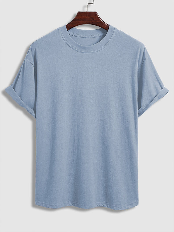 Men's solid color cotton basic round neck short-sleeved T-shirt