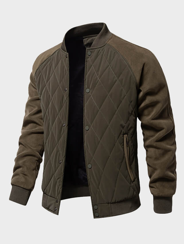 Men's Fleece-Lined Quilted Casual Double Pocket Raglan Sleeve Jacket