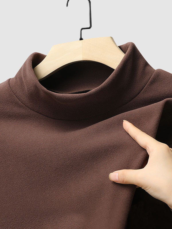 Men's solid color velvet half turtleneck Foundation T-shirt two-piece set