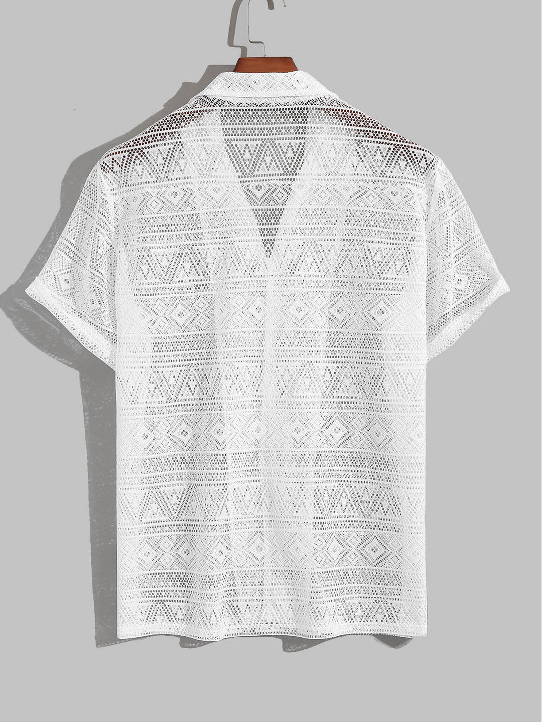 Men's Solid Color Vintage Hollow Cuban Collar crochet  Short Sleeve Shirt