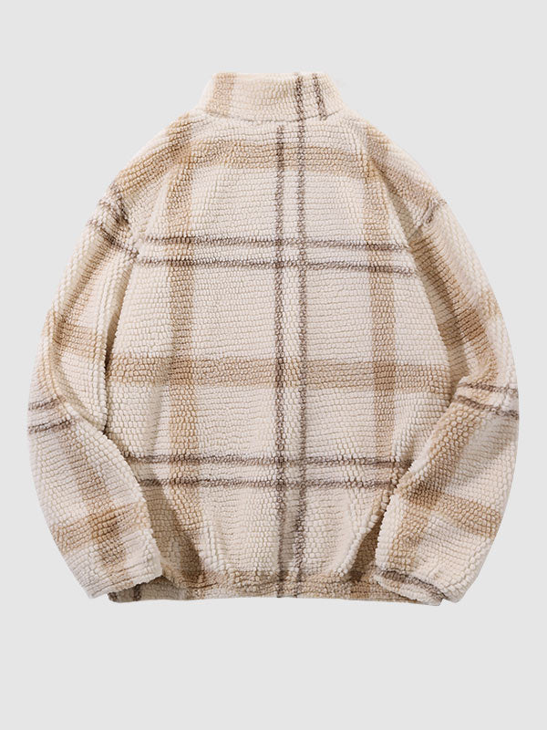 Men's Plaid Fleece Half-Zip Stand Collar Sweatshirt