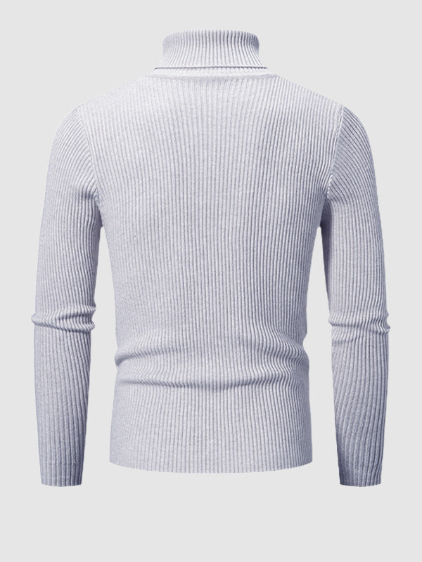 Men's Solid Color Striped Textured Turtleneck Sweater