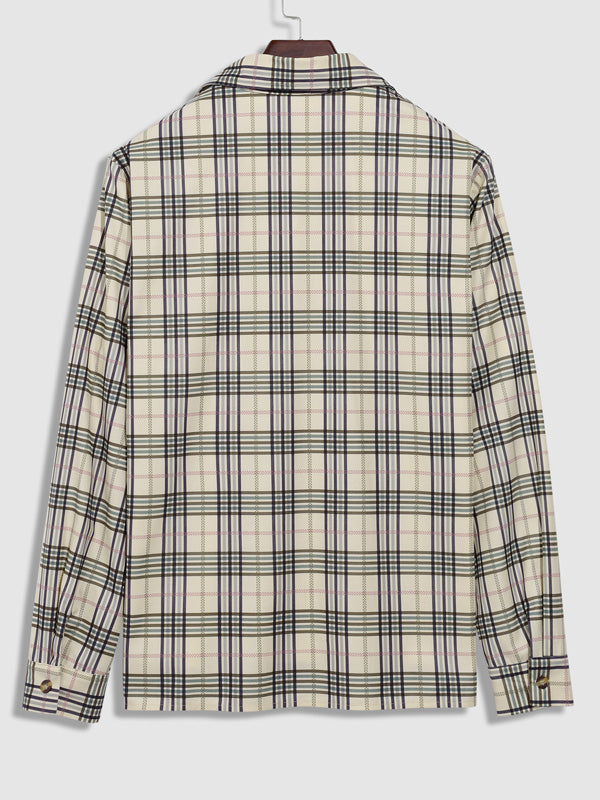 Men's corduroy textured plaid long-sleeve button-down shirt