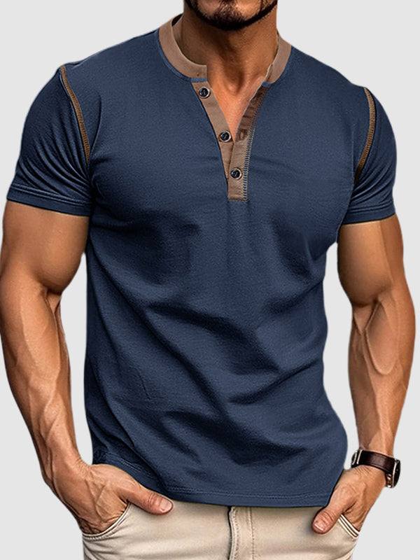 Men's casual half-button color-blocked short-sleeved polo