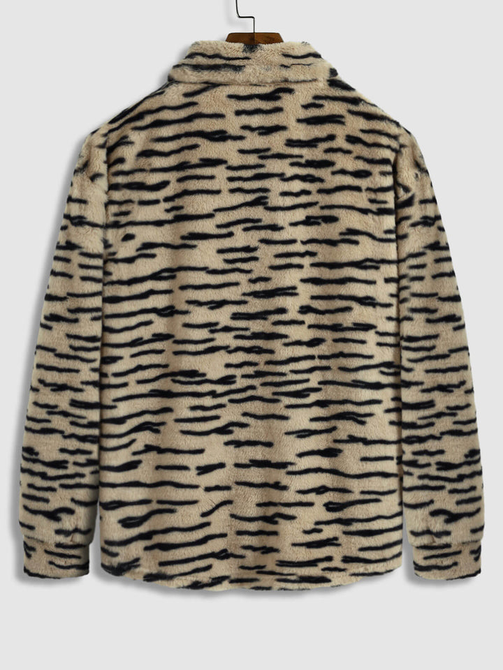 Men's Faux Fur Irregular Tiger Pattern Casual Button-up Jacket