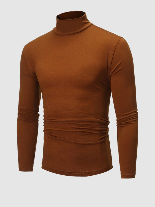 Men's Turtleneck Solid Color Lightweight Skin-Friendly Basic Pullover T-Shirt