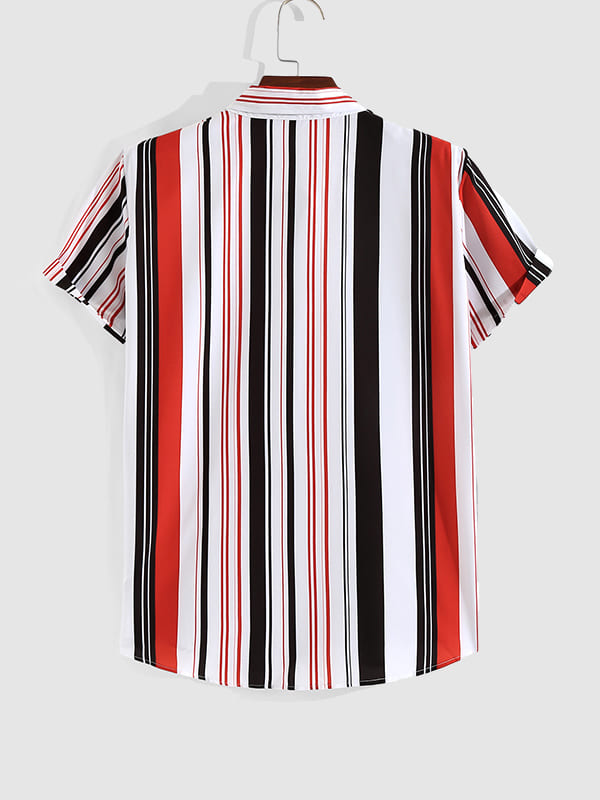 Men's Colorful Striped Print Casual Resort Style Short Sleeve Shirt