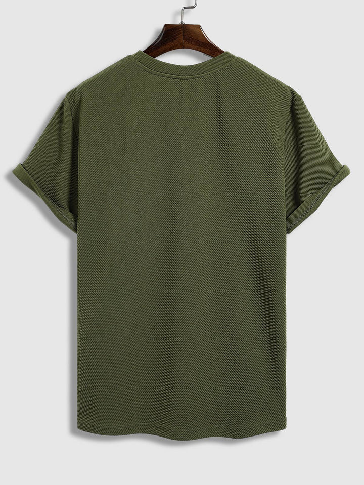 Men's solid color textured casual round neck short-sleeved T-shirt