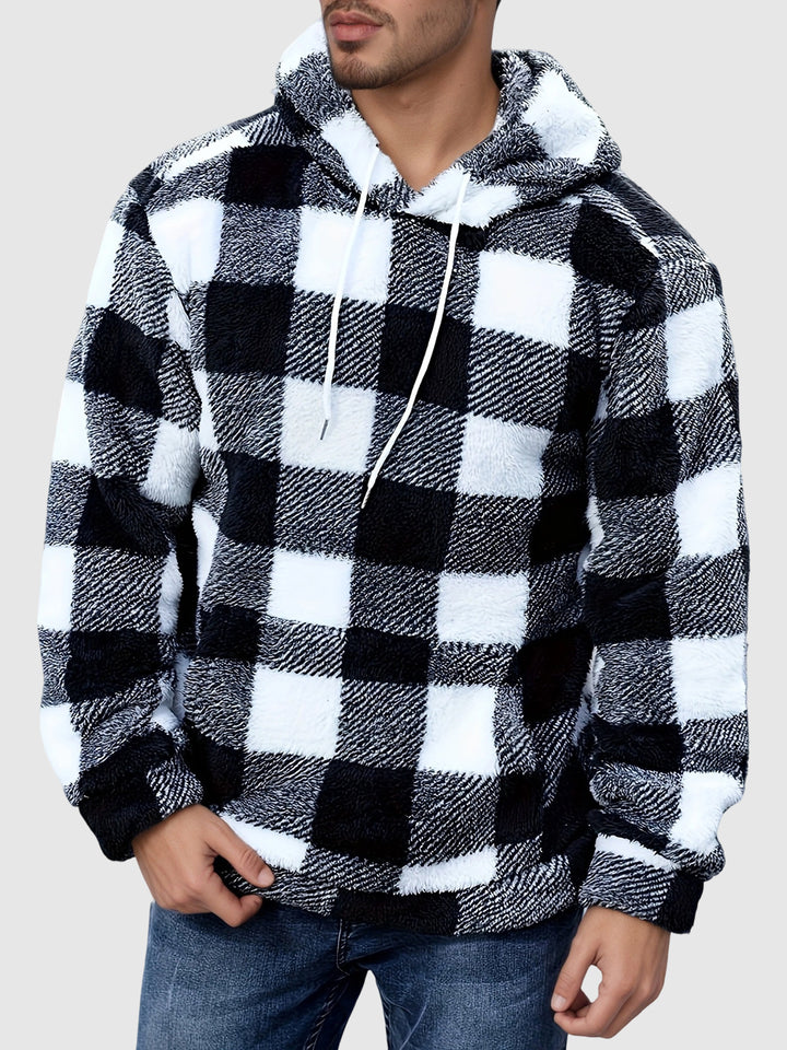 Men's Plaid Casual Fashion Fluffy Fleece Hoodie