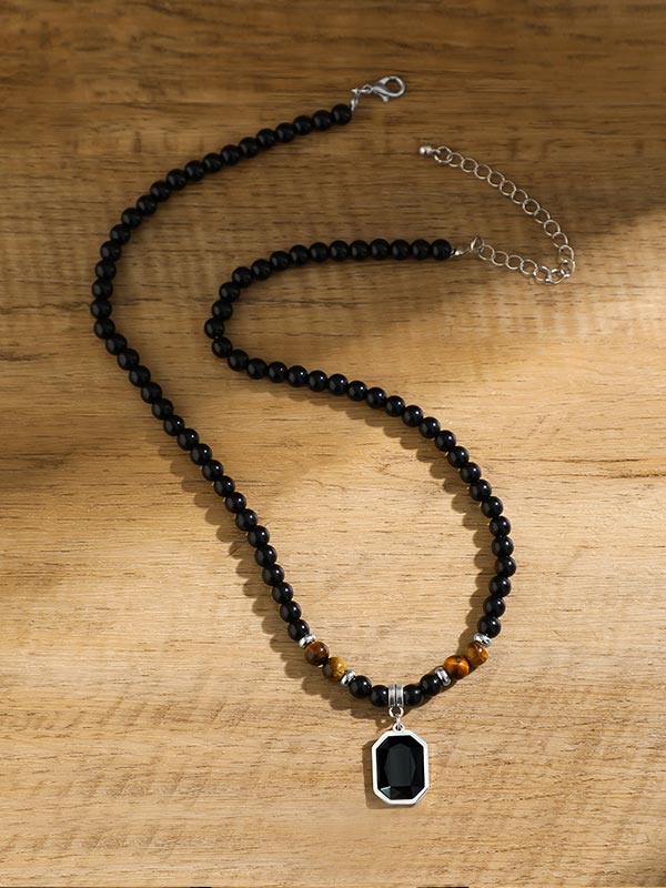 Men's simple and personalized tiger stone beaded necklace