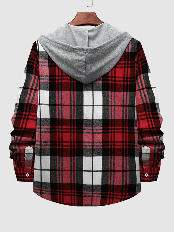 Men's Thin Plaid Casual Hooded Jacket